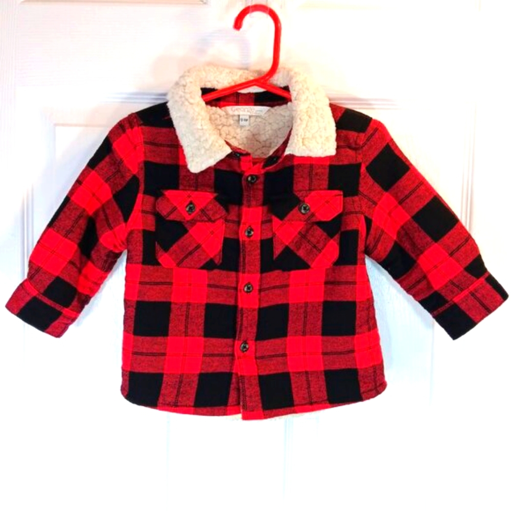 George Baby Buffalo Plaid Shacket 12-18M Cozy Sherpa Lined Shirt Jacket